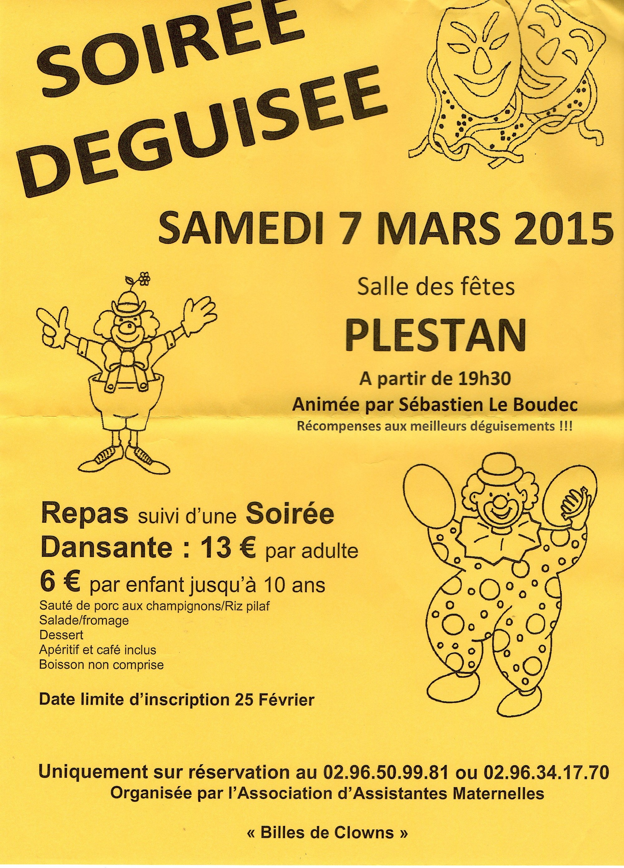 Soirée déguisée - samedi 7 mars 2015 - salle des fêtes de Plestan